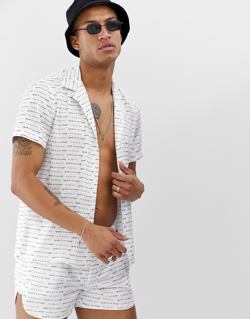 Hermano - Overhemd met reverskraag en logoprint combi-set-Wit