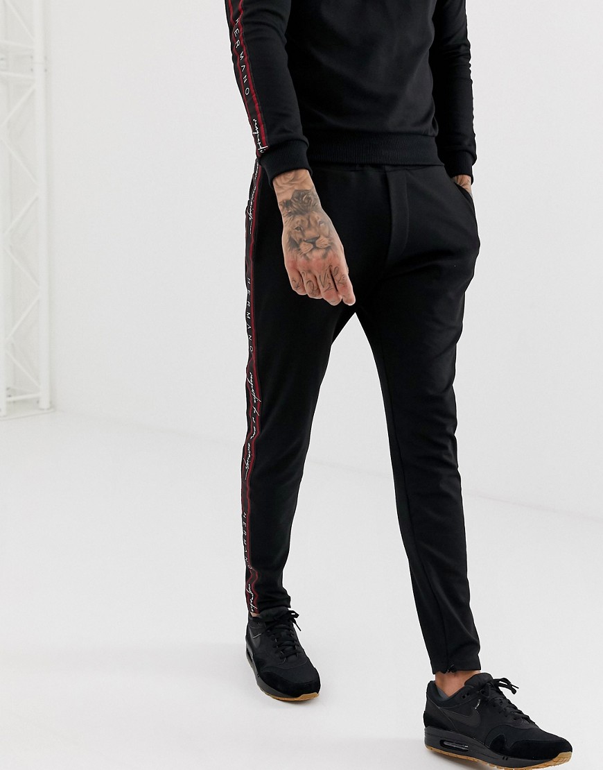 Hermano skinny joggers with side taping-Black