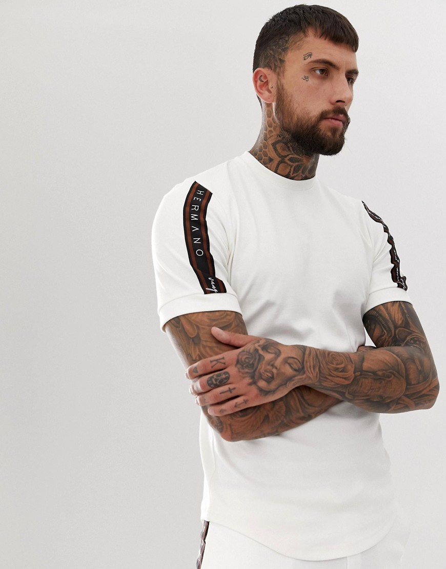 Hermano - T-shirt bianco sporco con fettucce laterali in coordinato