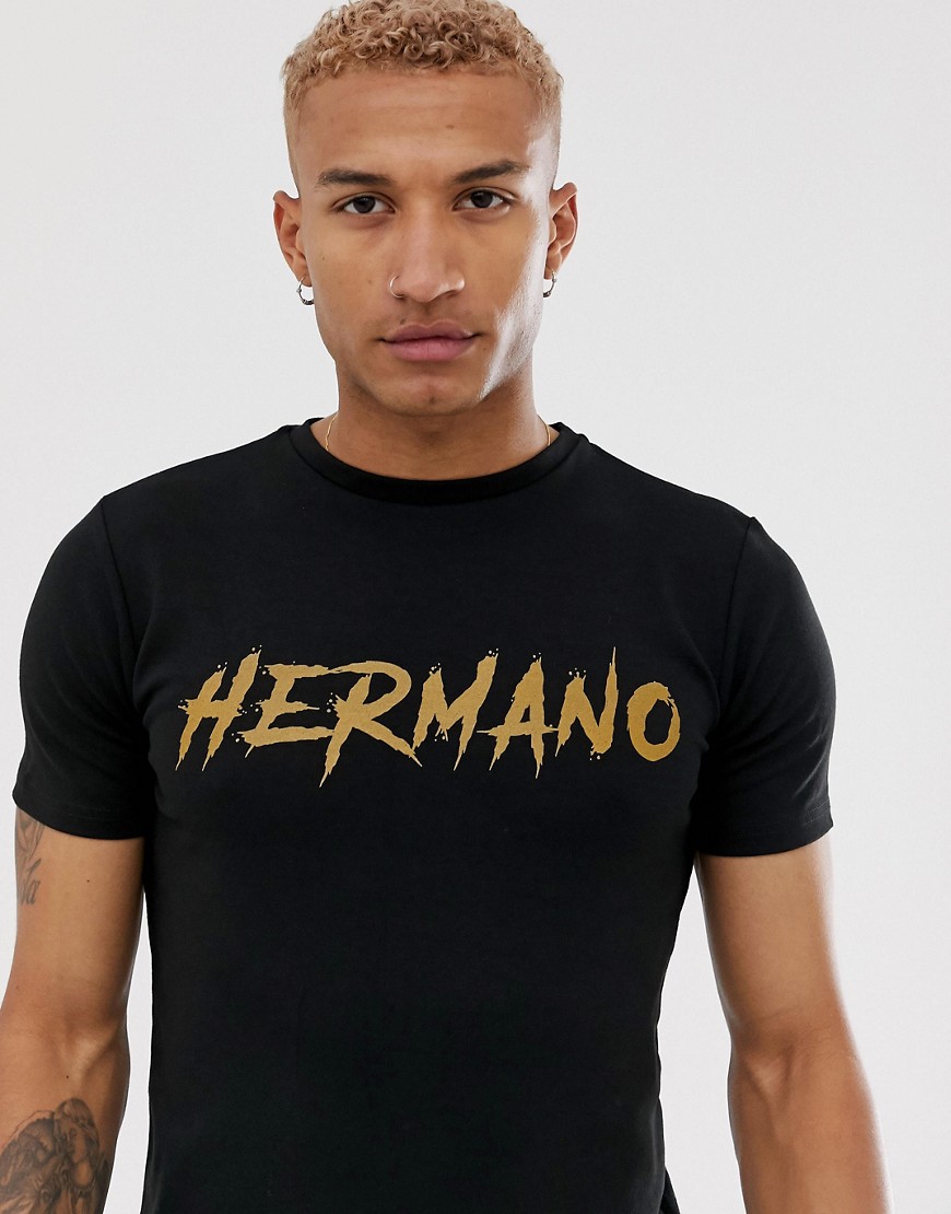 Hermano - T-shirt con logo sul petto-Nero