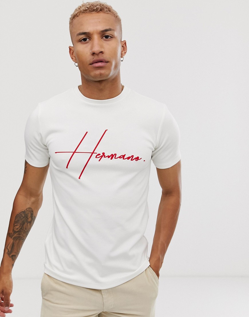 Hermano - T-shirt con logo sul petto-Bianco