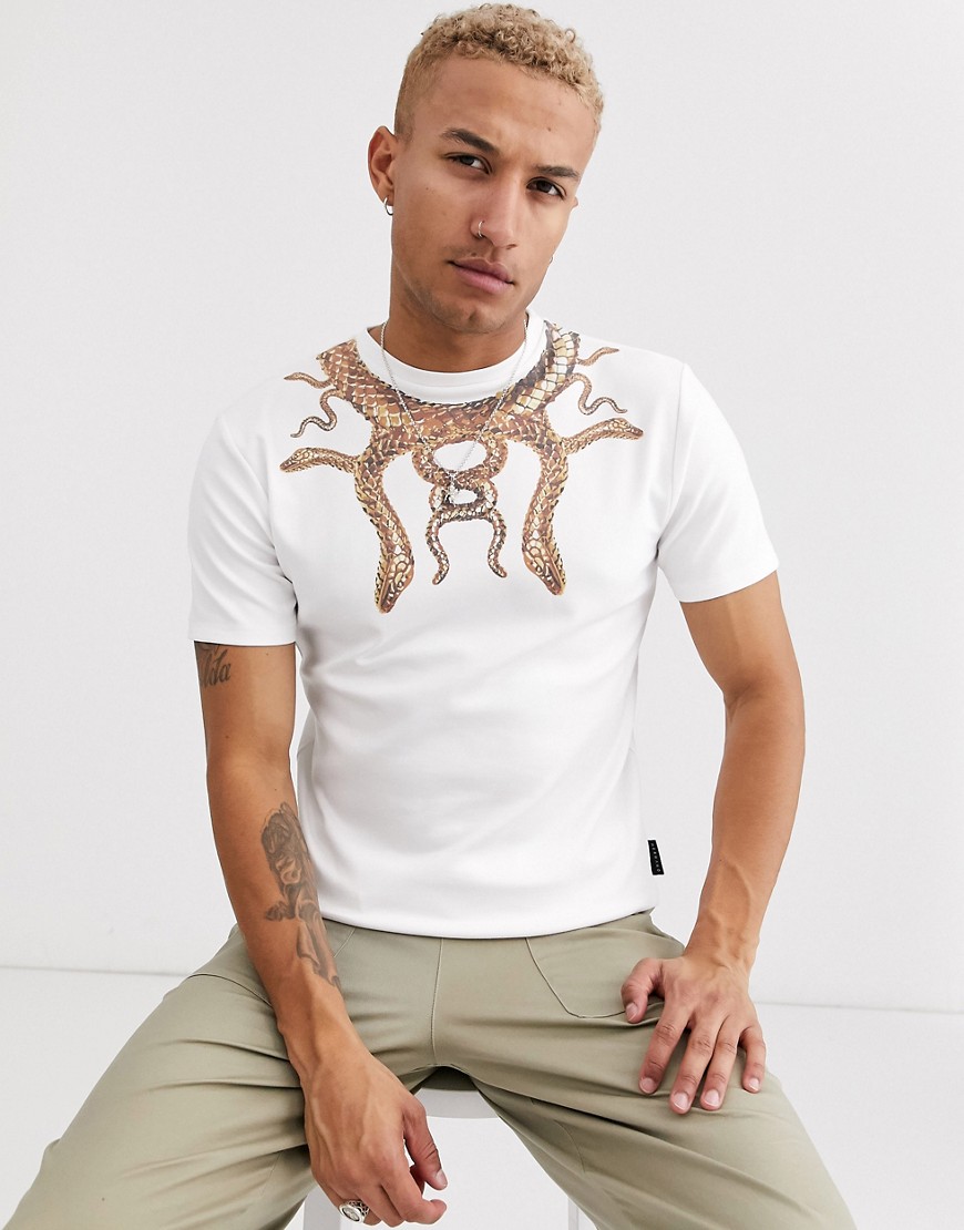 Hermano - T-shirt met slangenprint in wit