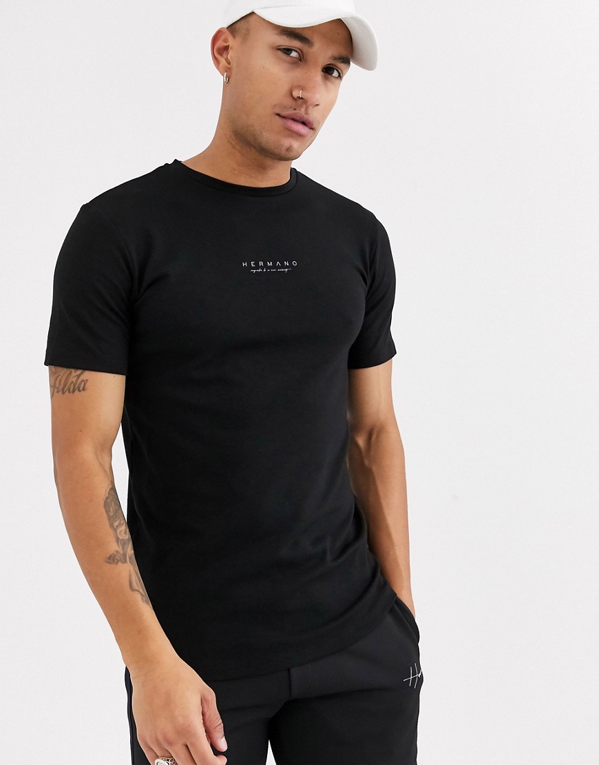 Hermano - T-shirt nera con logo sul petto-Nero