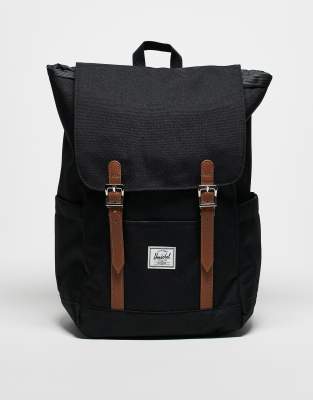 Herschel - Retreat - Kleiner Rucksack in Schwarz mit hellbraunen Riemen