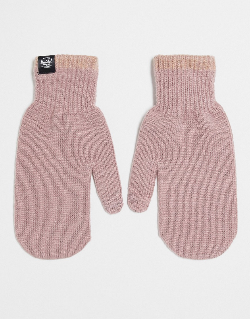 Herschel Supply Co classic stripe mittens in ash rose-Pink