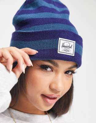Herschel Supply Co Herschel Supply Co Elmer classic logo beanie in blue stripe