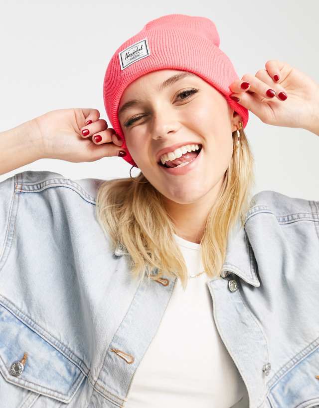 Herschel Supply Co Elmer classic logo beanie in neon pink