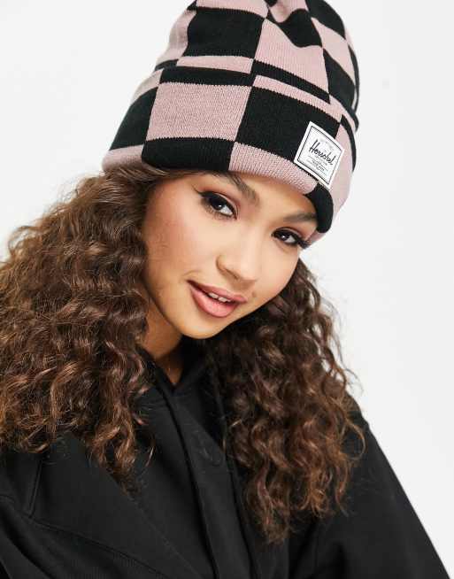 Herschel Supply Co - Elmer - Geruite beanie in zwart en asroze - MULTI