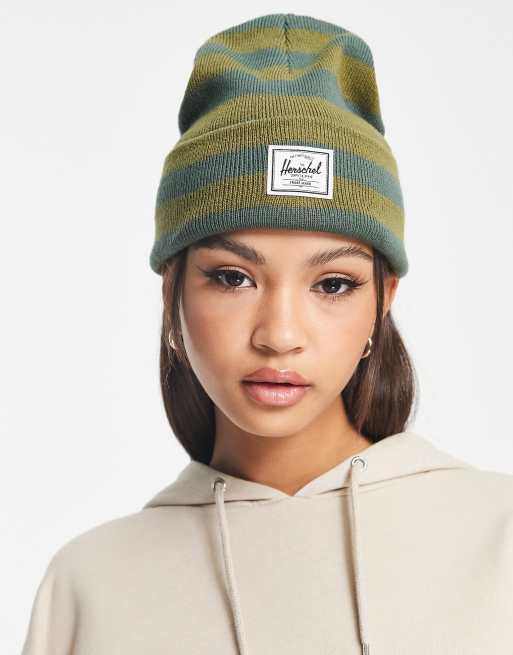 Herschel Supply Co – Elmer – Zielona klasyczna czapka beanie w paski z logo