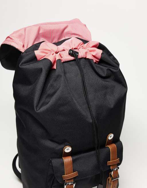 Herschel Supply Co – Little America – Rucksack in Schwarz mit hellbraunen Riemen, 4 von 4