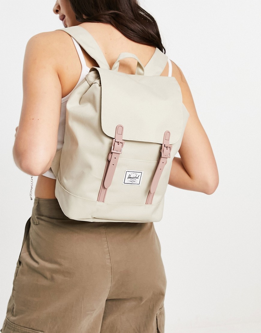 Herschel Supply Co Retreat mini backpack in pelican with pink rubberised straps-Neutral