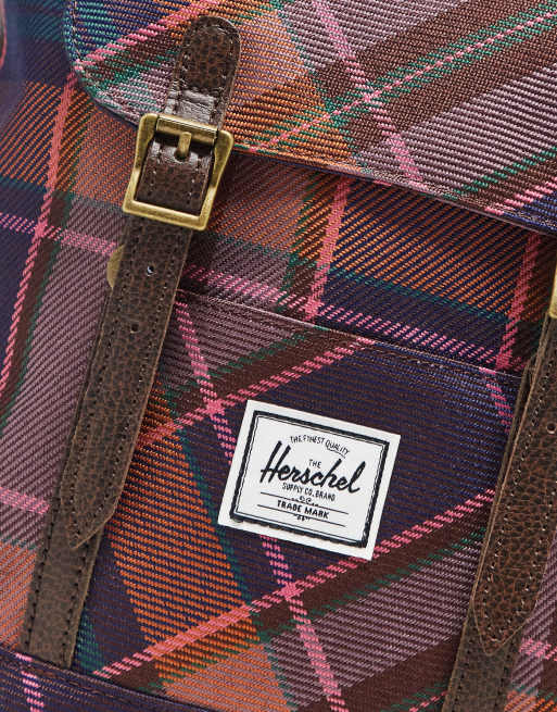 Herschel Supply Co. Retreat Mini Backpack Pink Purple Tartan Plaid Check Herschel Supply Co. Retreat mini backpack in pink & purple  main image 2