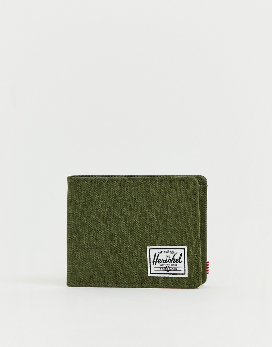 Herschel Supply Co – Roy – Khakifärgad RFID-säkrad plånbok med Crosshatch-mönster och plats för sedlar och mynt-Grön