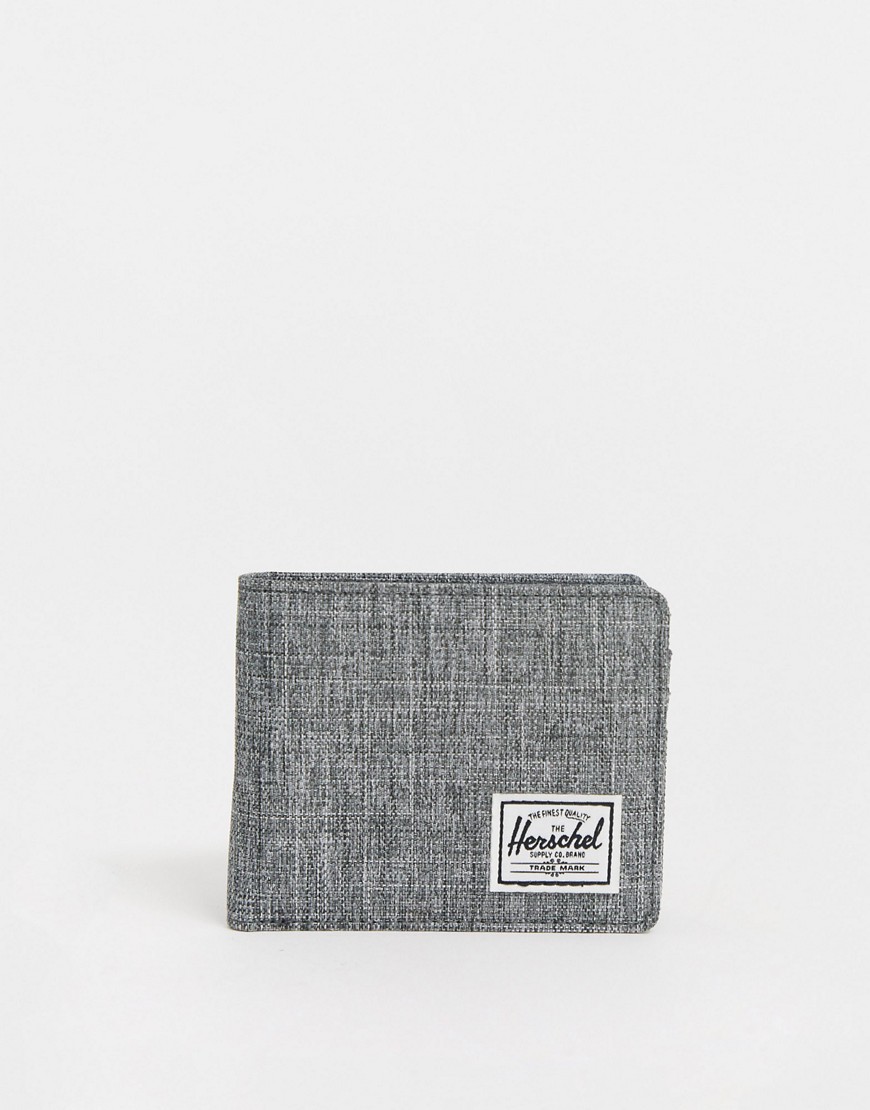 Herschel Supply Co – Roy – Svart RFID-säkrad plånbok med crosshatch-mönster och plats för sedlar och mynt-Grå