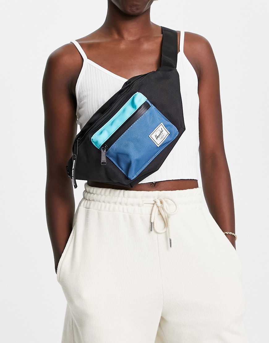 Herschel Supply Co Seventeen crossbody fanny pack in black and blue color block