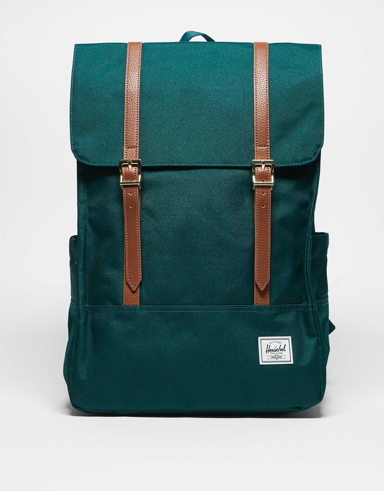 Обзорный рюкзак Herschel Supply Co цвета морской волны с контрастными коричневыми лямками