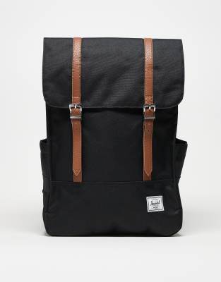 Herschel Supply Co - Survey - Rucksack in Schwarz mit hellbraunen Riemen