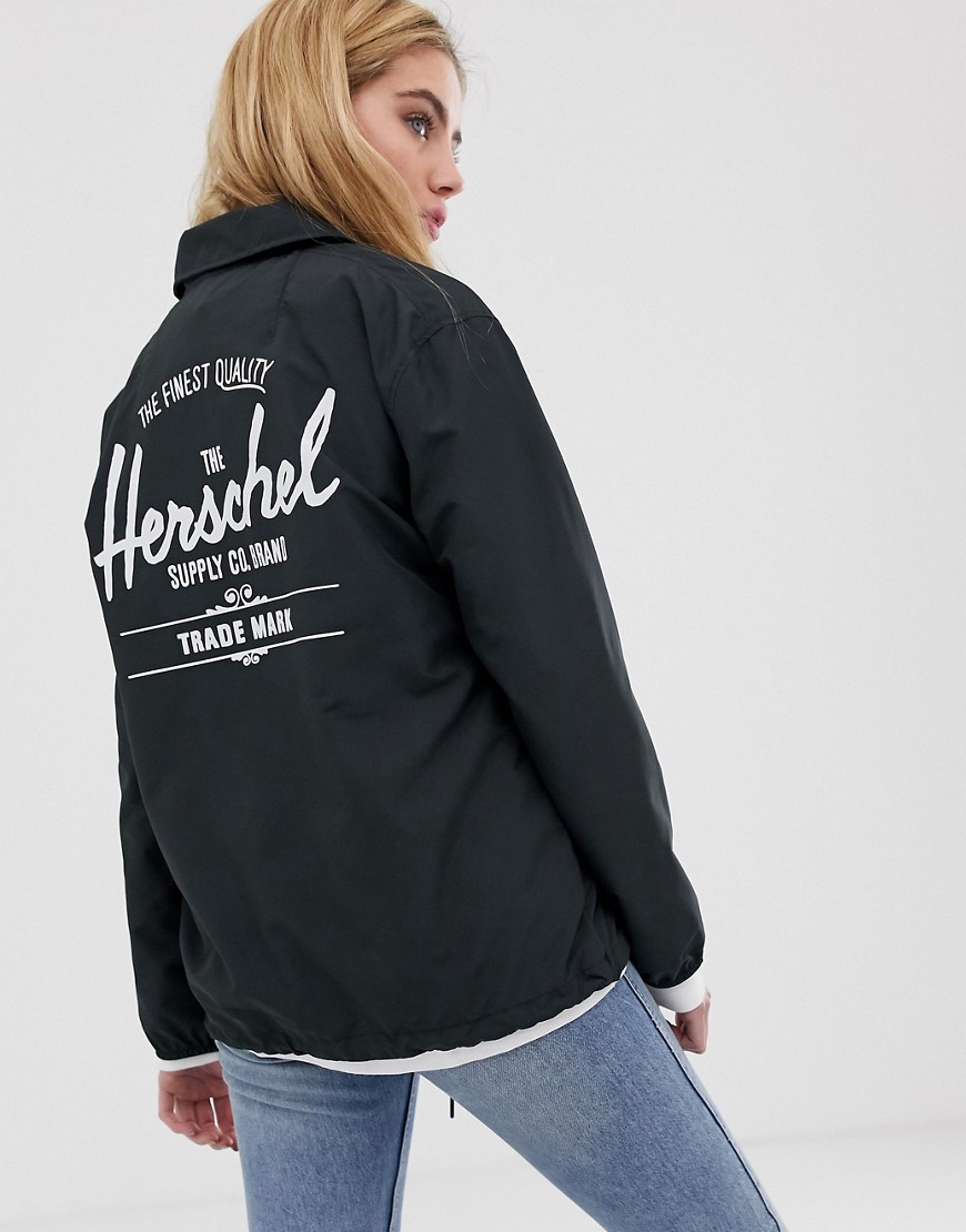 Herschel voyage packable coach jacket back logo print in black
