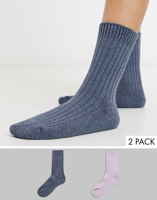 Hewitt & Munro 2 pack boot socks in dark grey & lilac