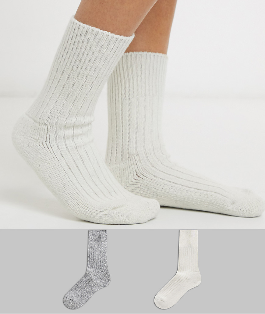 Hewitt & Munro - Confezione da 2 calzettoni crema e grigio chiaro-Multicolore