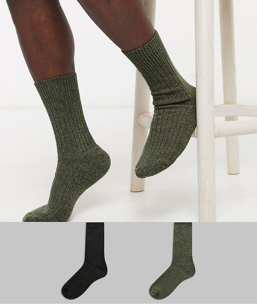 Hewitt & Munro - Confezione da 2 paia di calzettoni color kaki-Verde