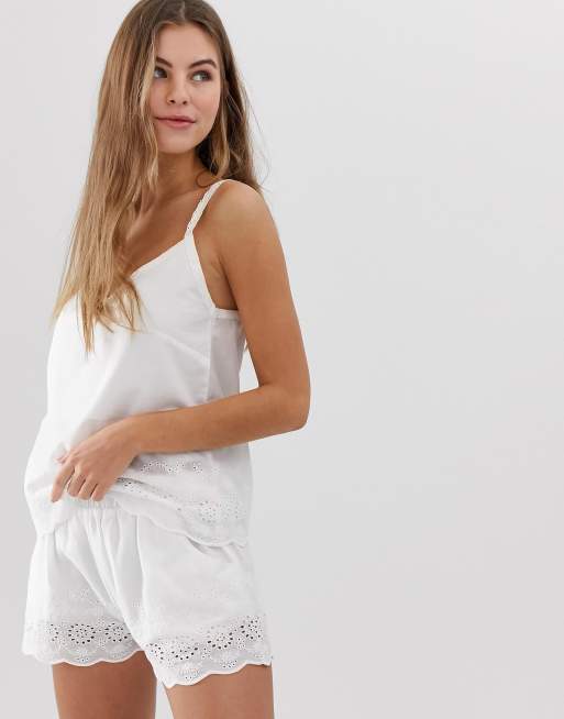 Hey Peachy broderie short pyjama set in white