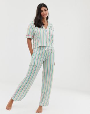 Hey Peachy – Godisrandigt pyjamasset med platt krage i flera färger-Flerfärgad