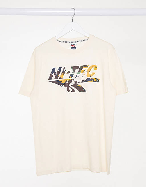 HI-Tec Kremowy t-shirt z dużym logo camo