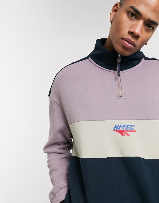 Hi-Tec panelled half zip sweatshirt in beige and mauve