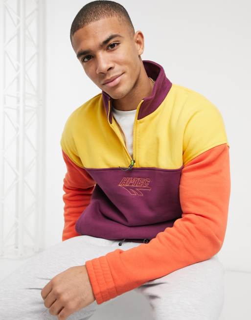 Hi-Tec – Sweatshirt in Violett und Gelb mit kurzem Reißverschluss