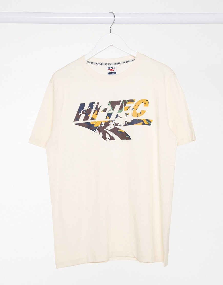 Hi-Tec - T-shirt met groot camouflage-logo in crème