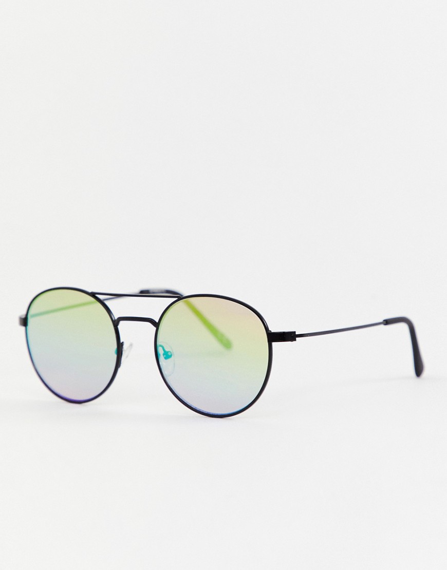 High bar runde solbriller med spejlglas fra ASOS DESIGN-Sort