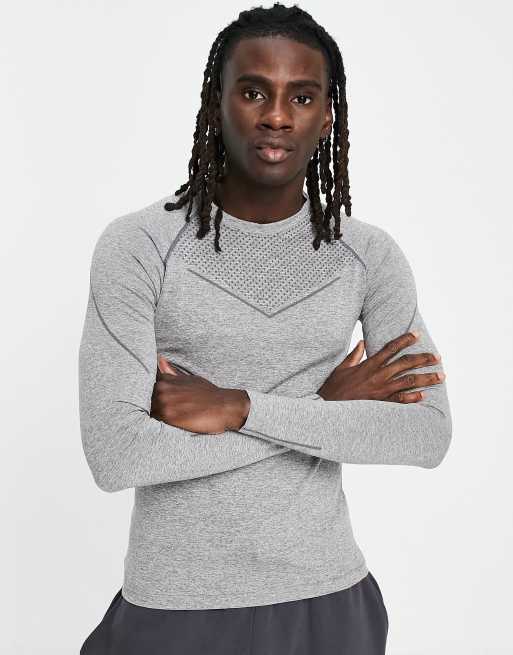 HIIT – Bezszwowy szary T-shirt z długim rękawem o kroju podkreślającym sylwetkę
