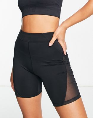 HIIT booty short with mesh cut outs in black