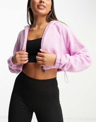 HIIT boxy crop borg hoodie-Pink