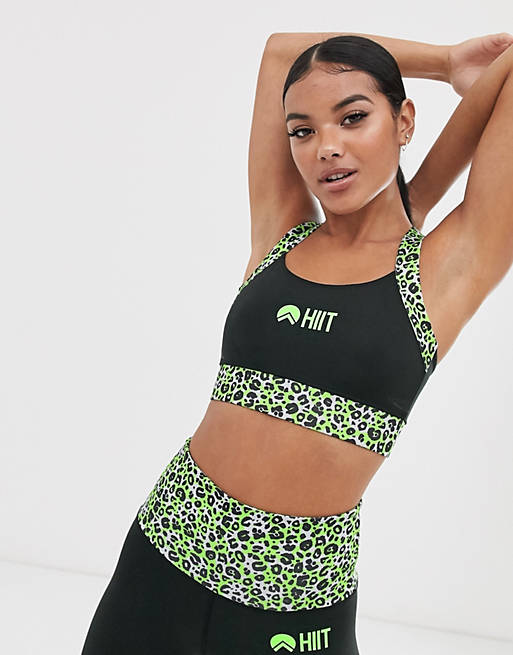 HIIT bra with neon leopard print detail