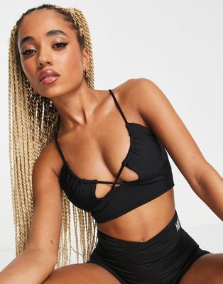HIIT bralet with ruch detail in black