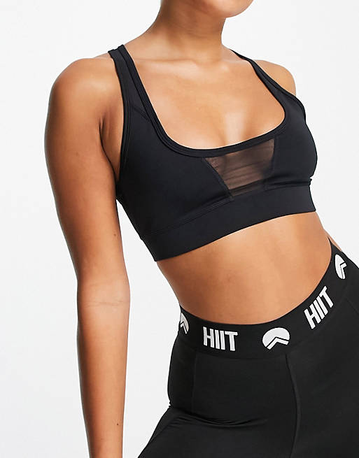 HIIT bralette with mesh cut outs in black