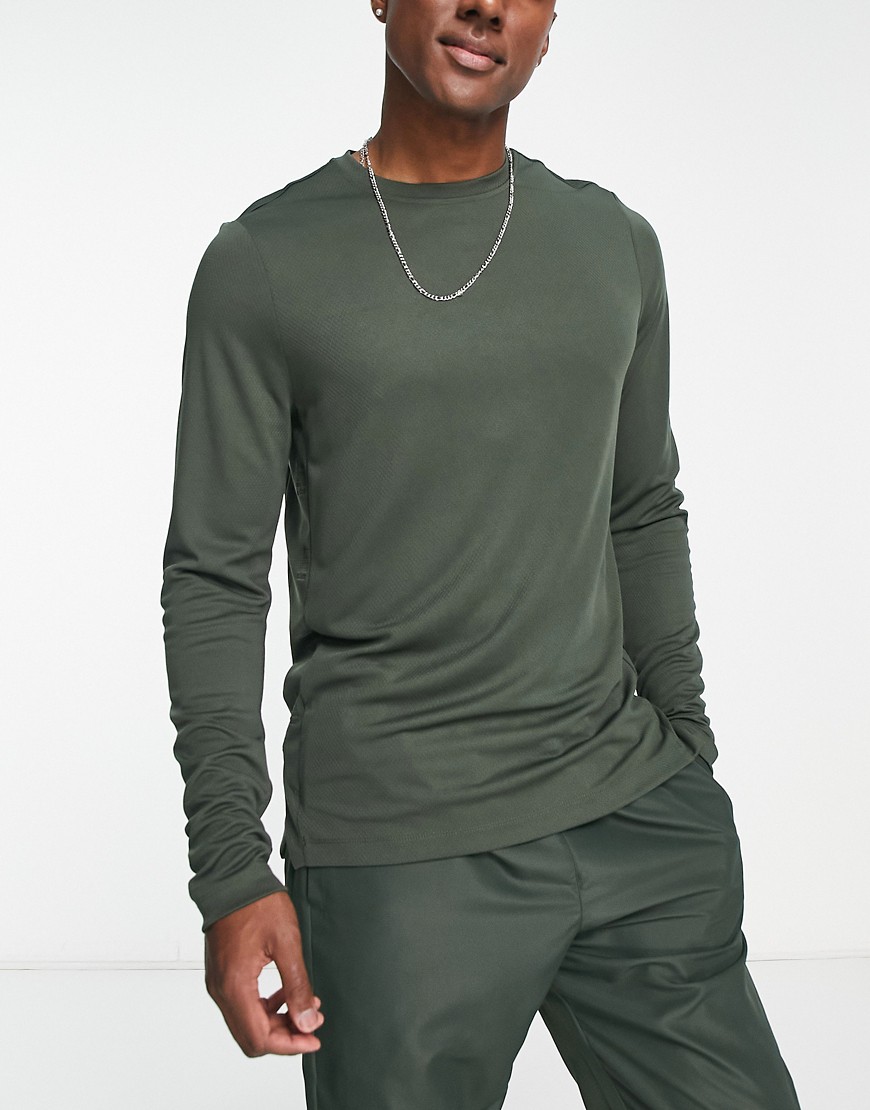contrast panel long sleeve top with embossed logo-Green