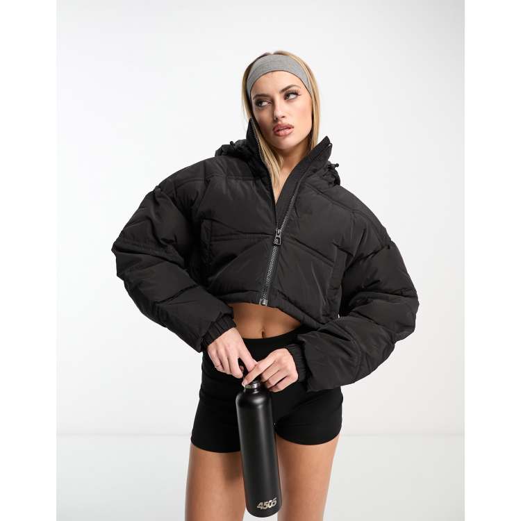 Womens cropped outlet black puffer jacket