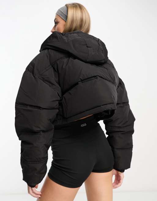 Hooded crop puffer jacket hot sale