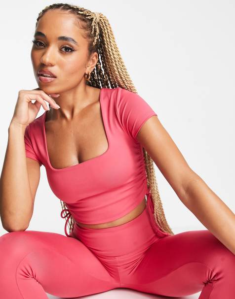 HIIT crop t-shirt with ruched side detail in pink - view 1