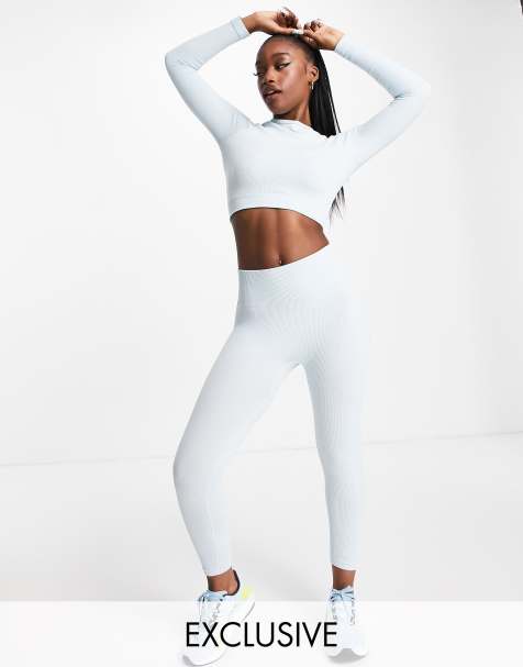 HIIT - Crop top a maniche lunghe blu ghiaccio a coste senza cuciture - view 1