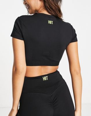 HIIT Crop top with cut out detail in black - BLACK
