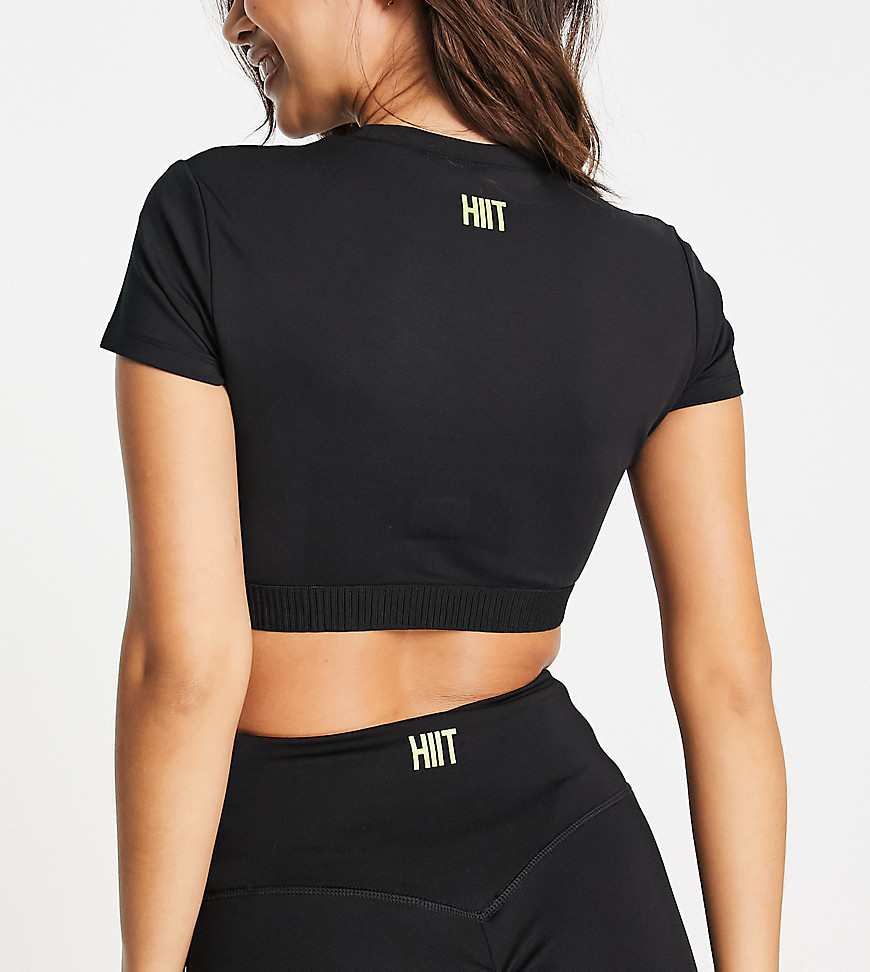 HIIT Crop top with cut out detail in black - BLACK