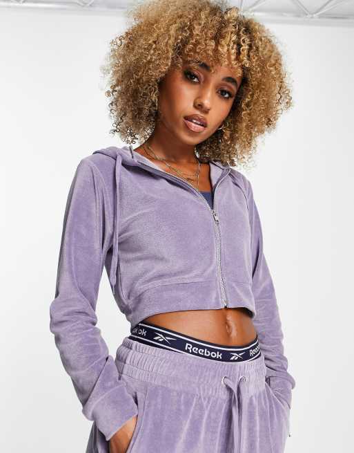 HIIT crop zip through hoodie in velour in heather