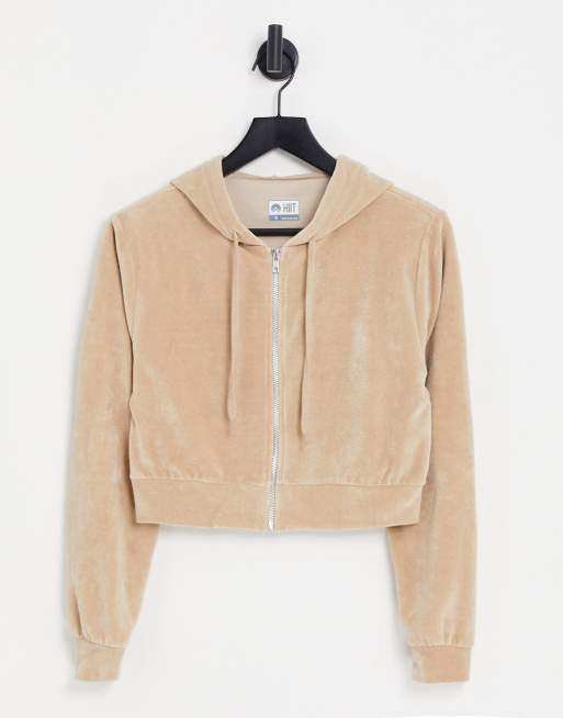 Cropped velour outlet jacket