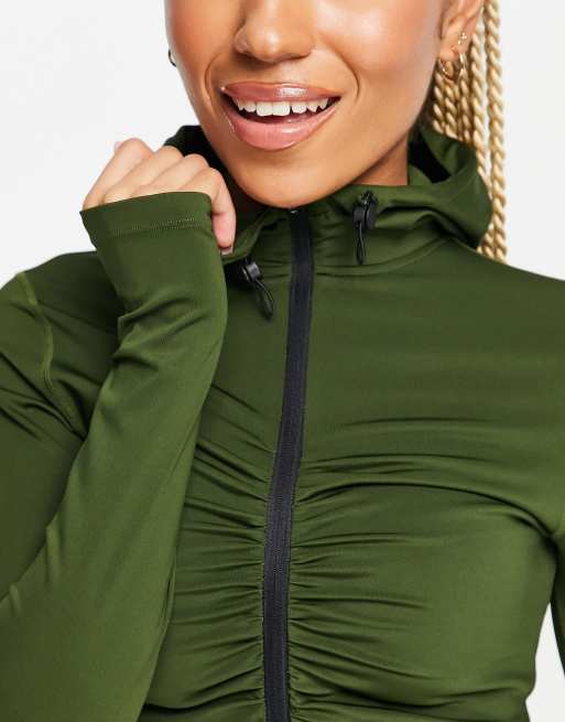 HIIT crop zip through jacket with in khaki