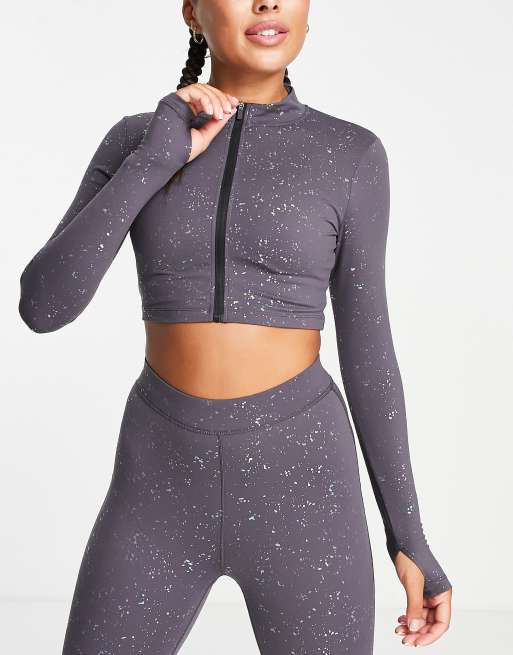 HIIT – Cropped-Jacke mit holografischem Print und durchgehendem Reißverschluss