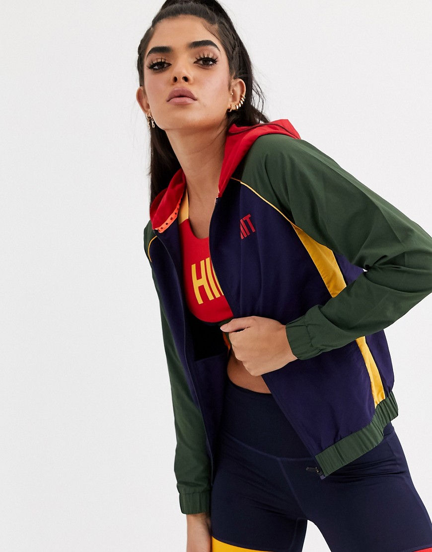 HIIT Dahlia colour block zip through hoodie in navy
